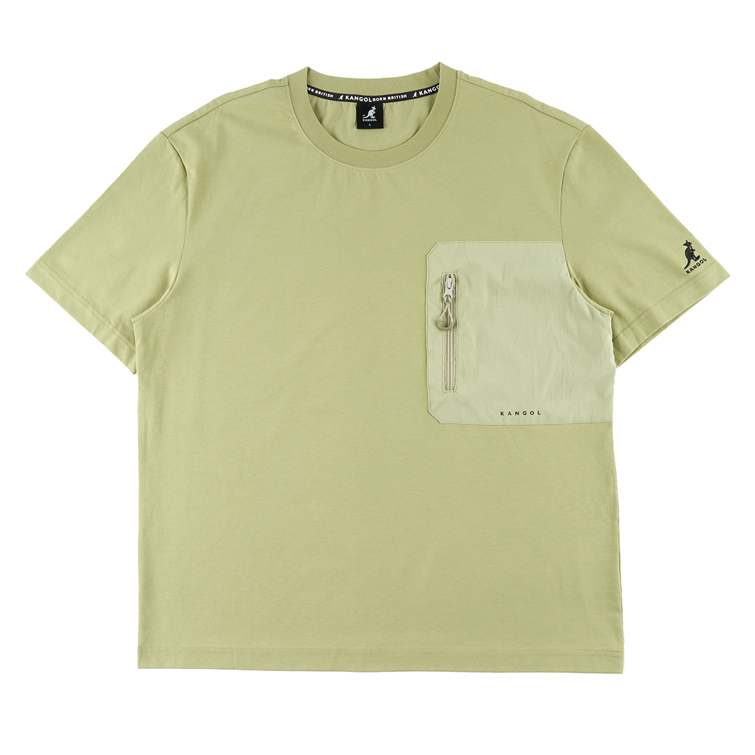 KANGOL中性寬版口袋T-綠