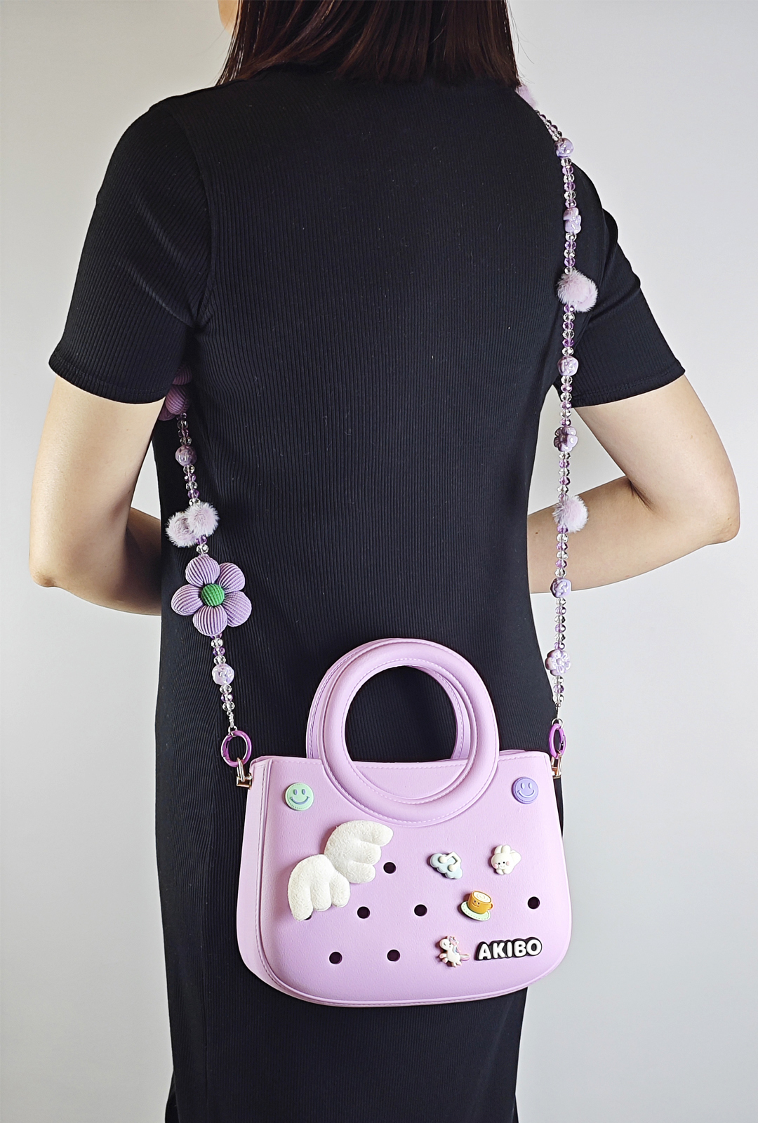 AKIBO滿月包-薰衣紫/珠光雪羽背帶 (肩背手提洞洞包。中性款、輕量、防水)