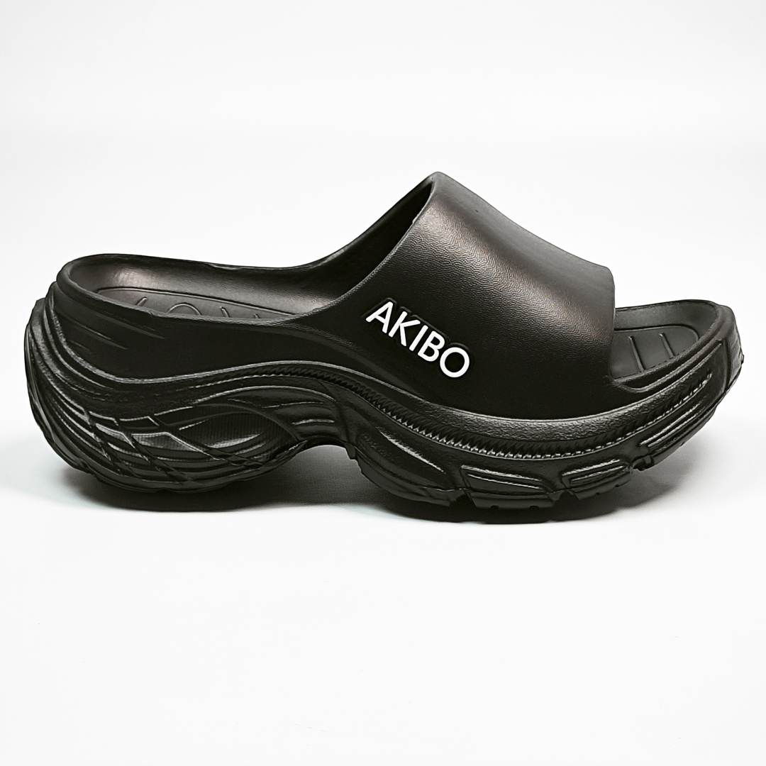 AKIBO韓系動感厚底涼鞋-經典黑(中性款、5公分厚底增高、輕量、防水)