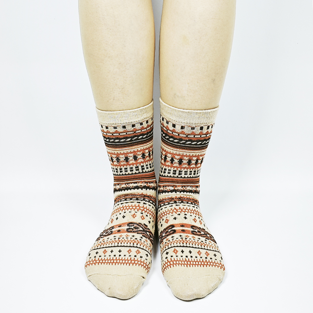 AKIBO民族風織紋中筒襪(三件組)