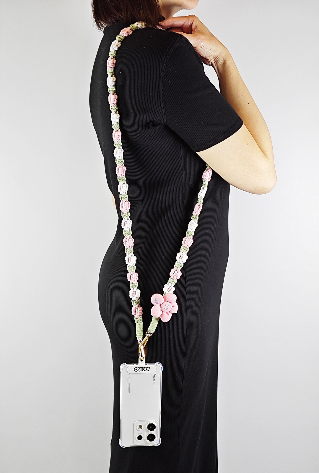 AKIBO手工編織花朵包包手機掛繩-櫻花粉