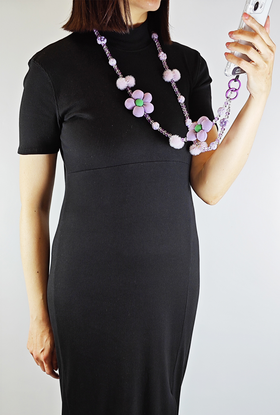 AKIBO珠光雪羽包包手機掛繩-薰衣紫