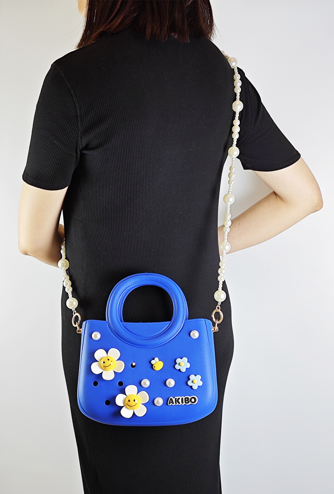 AKIBO滿月包-寶石藍 / 雅緻珍珠背帶 (肩背手提洞洞包。中性款、輕量、防水)
