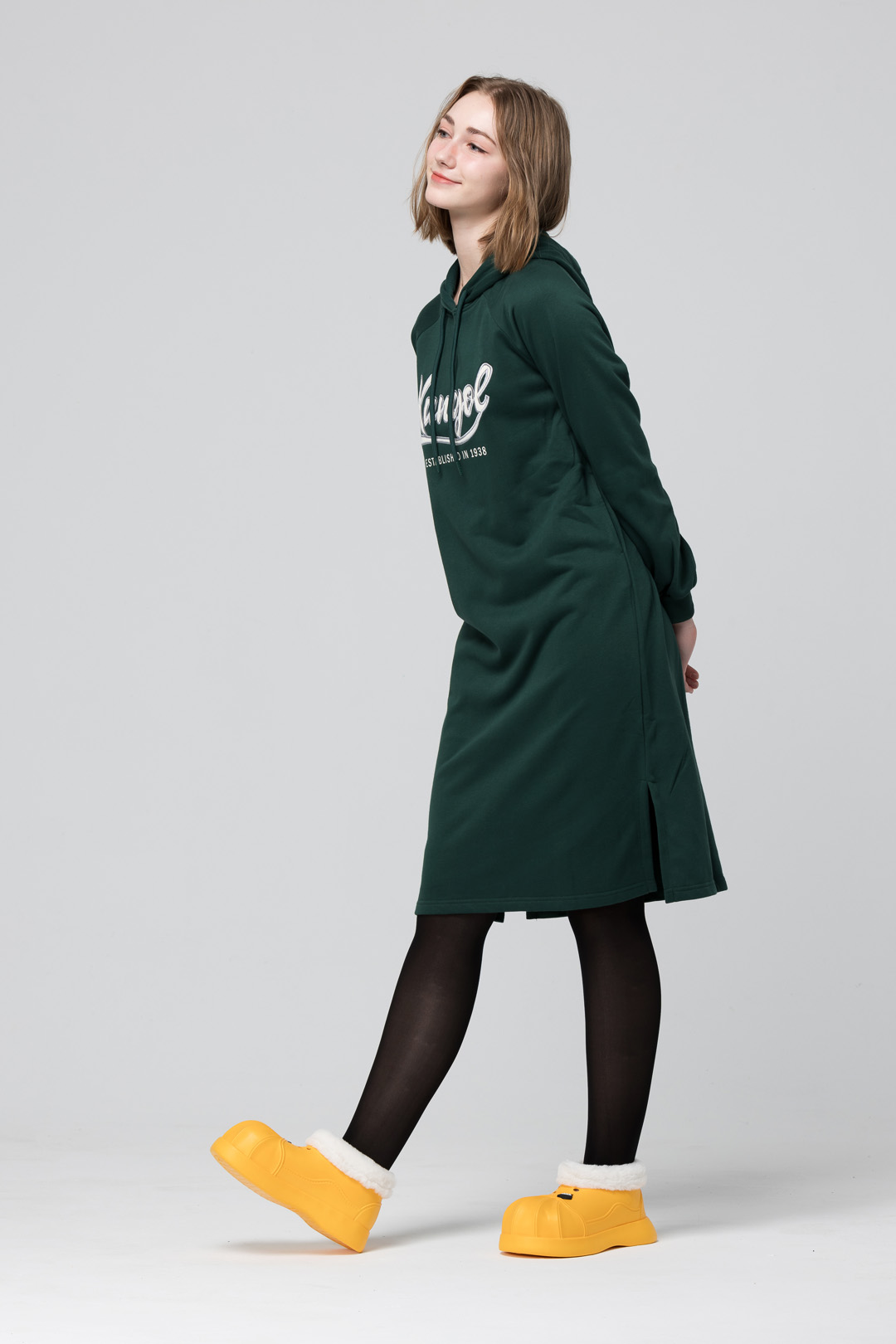 KANGOL袋鼠連帽洋裝-深綠