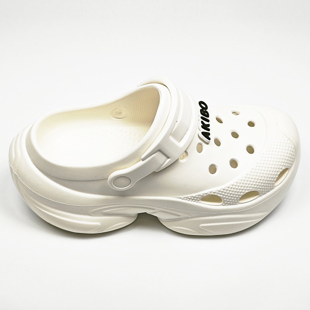 AKIBO搖滾老爹洞洞鞋-牛奶白(中性款、6公分厚底增高、輕量、兩穿、防水)