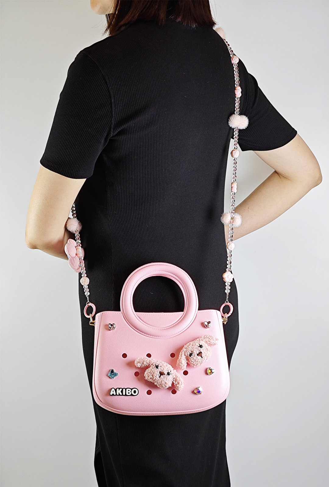 AKIBO滿月包-櫻花粉/珠光雪羽(肩背手提洞洞包。中性款、輕量、防水)