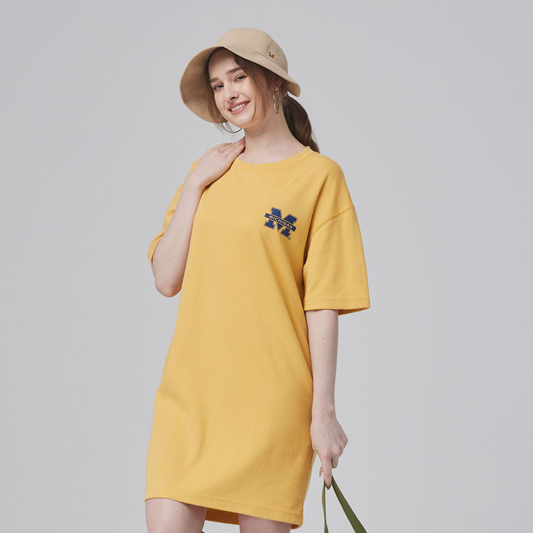 NCAA-密西根大學Michigan落肩漸層小發泡洋裝-黃