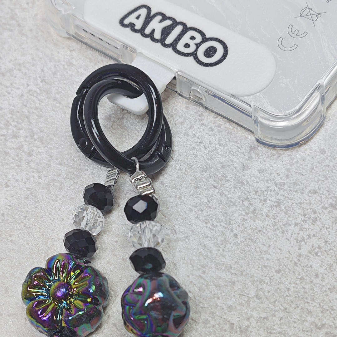 AKIBO珠光雪羽包包手機掛繩-經典黑