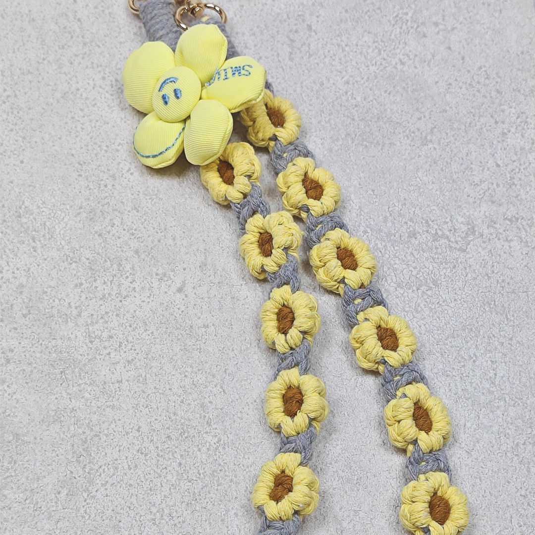 AKIBO手工編織花朵包包手機掛繩-陽光黃