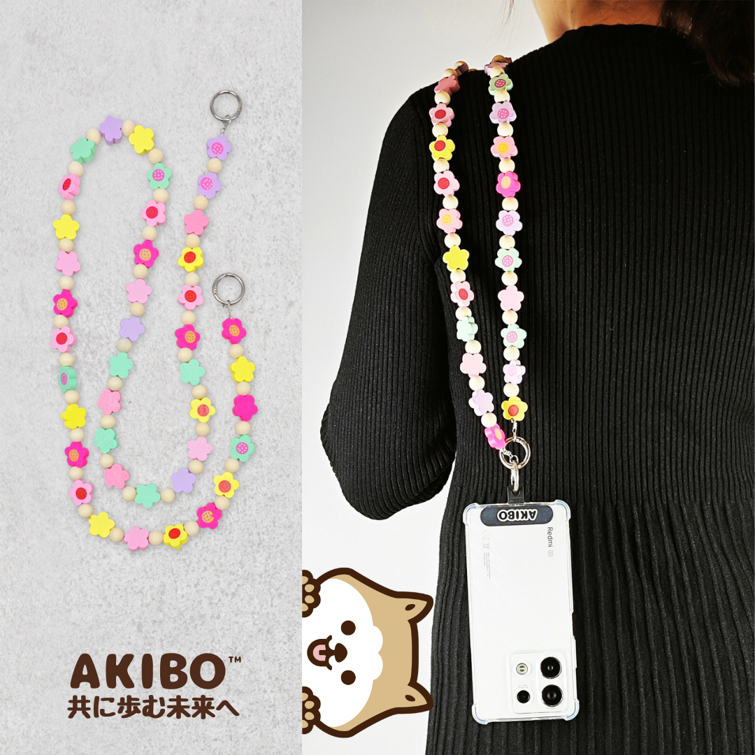 AKIBO花漾甜心包包手機掛繩-多彩(女款、木質) / 內附AKIBO品牌手機掛片1個