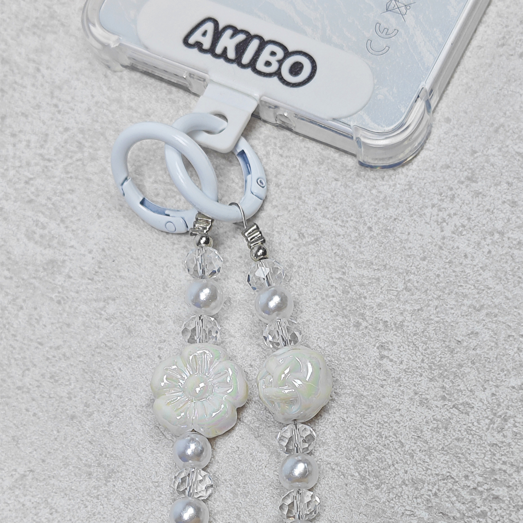 AKIBO珠光雪羽包包手機掛繩-牛奶白