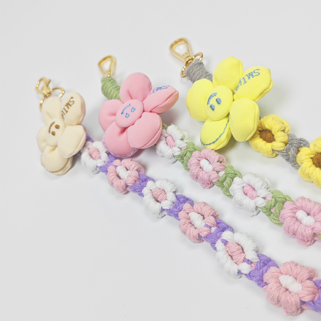 AKIBO手工編織花朵包包手機掛繩-薰衣紫