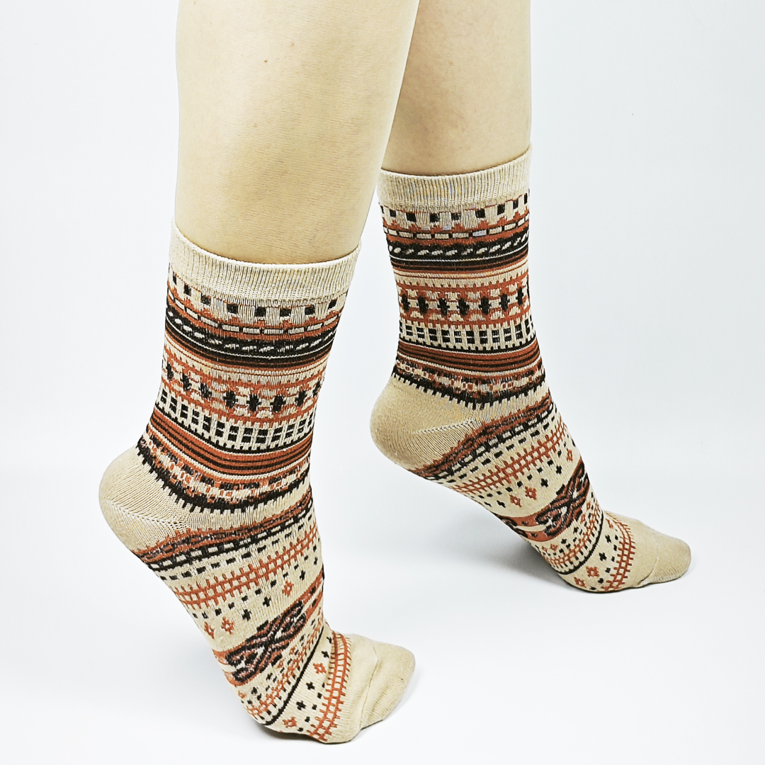 AKIBO民族風織紋中筒襪(三件組)