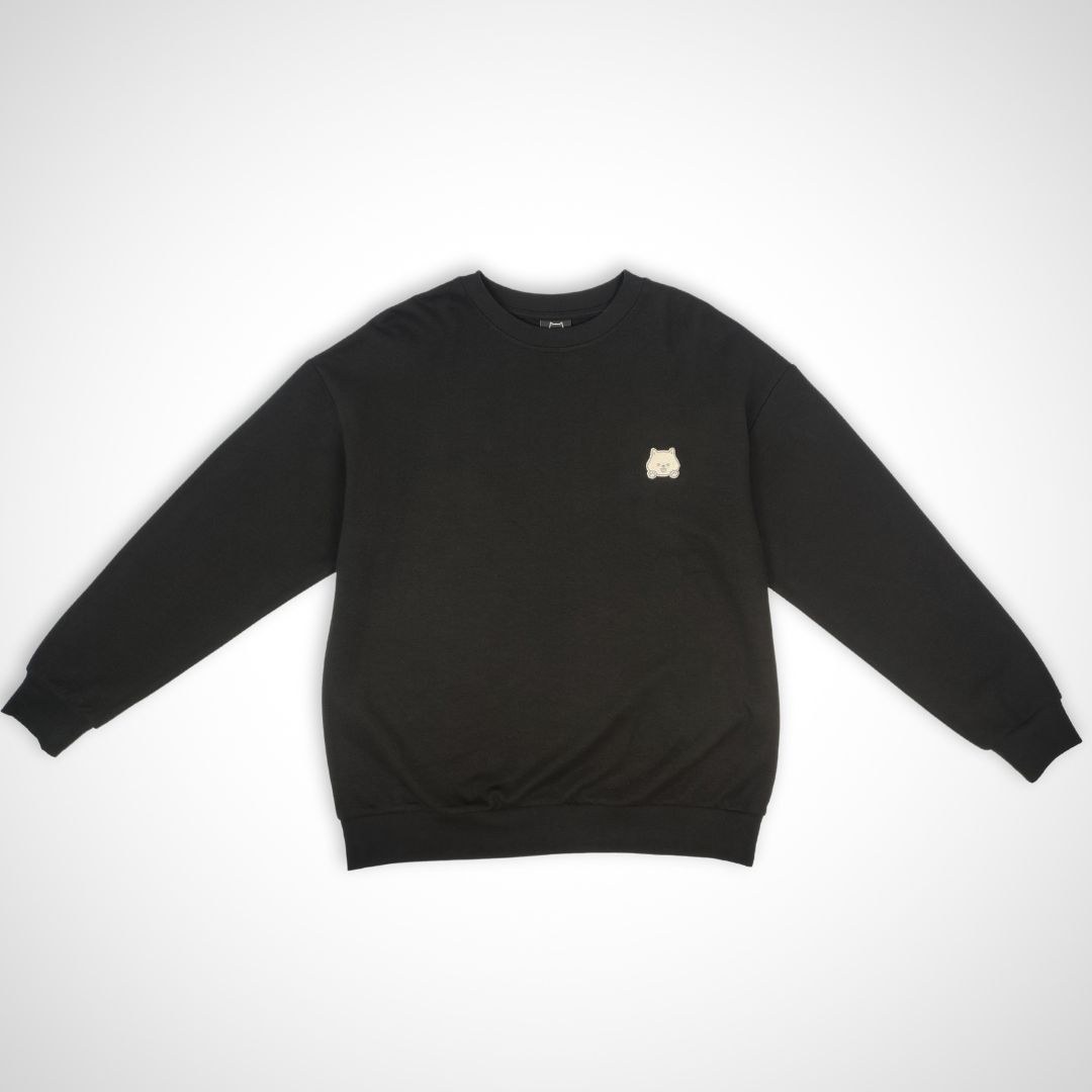 AKIBO日系落肩立體繡大學T-經典黑(男女共款)