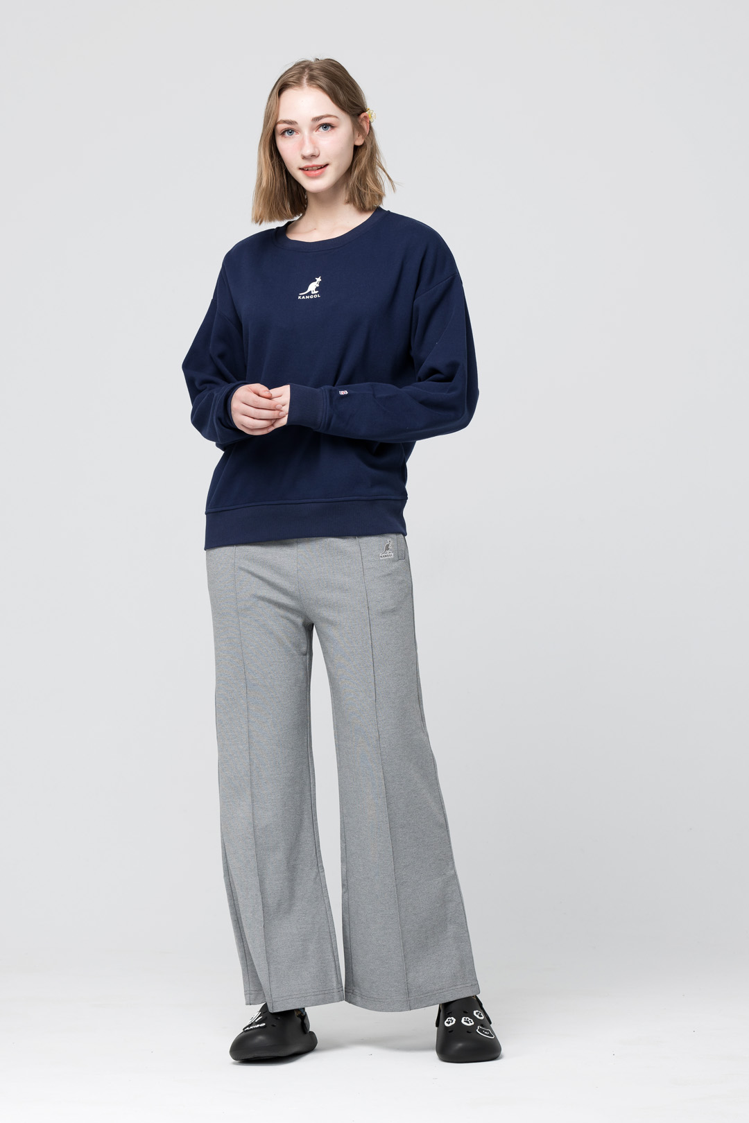 KANGOL袋鼠中性落肩大學T-深藍