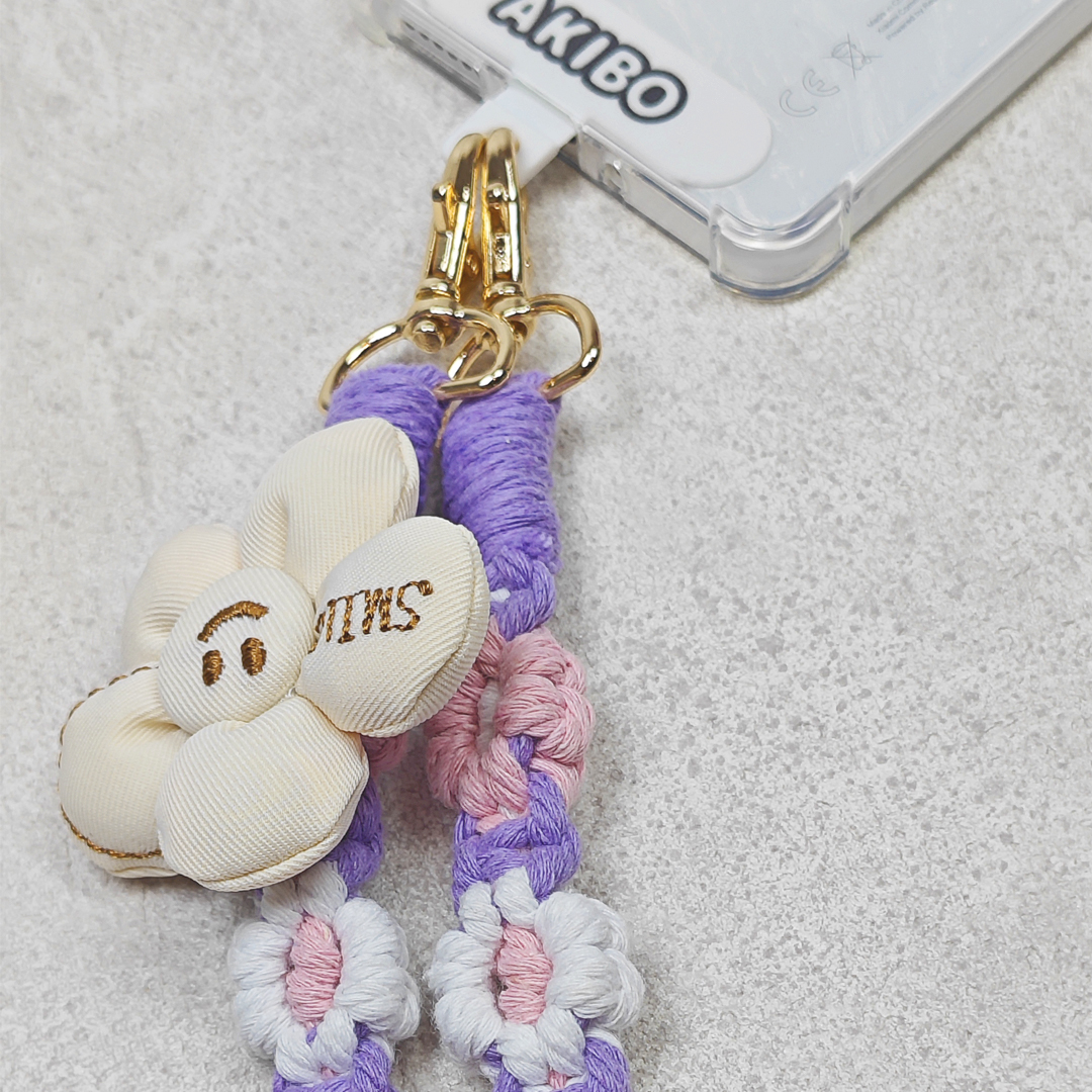 AKIBO手工編織花朵包包手機掛繩-薰衣紫