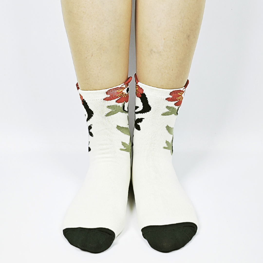 AKIBO森系春木花語中筒襪(三件組)-女款