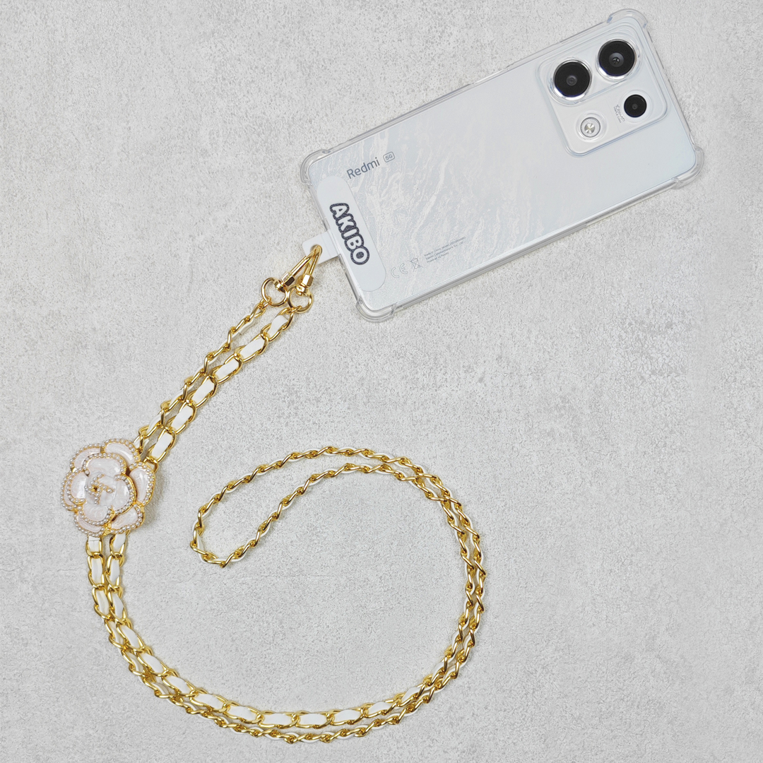 AKIBO皮革花漾包包手機掛繩-牛奶白