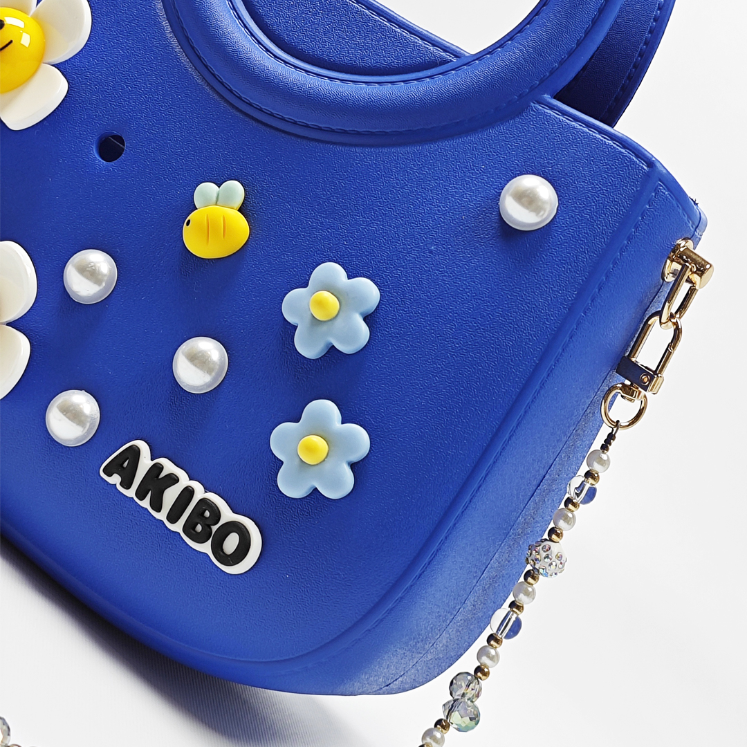AKIBO滿月包-寶石藍 / 巴洛克彩珠背帶 (肩背手提洞洞包。中性款、輕量、防水) 