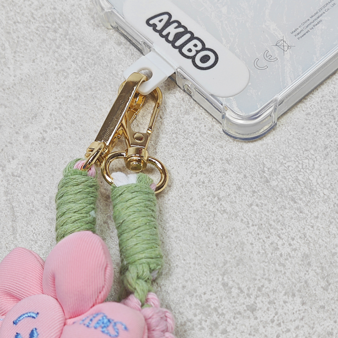 AKIBO手工編織花朵包包手機掛繩-櫻花粉