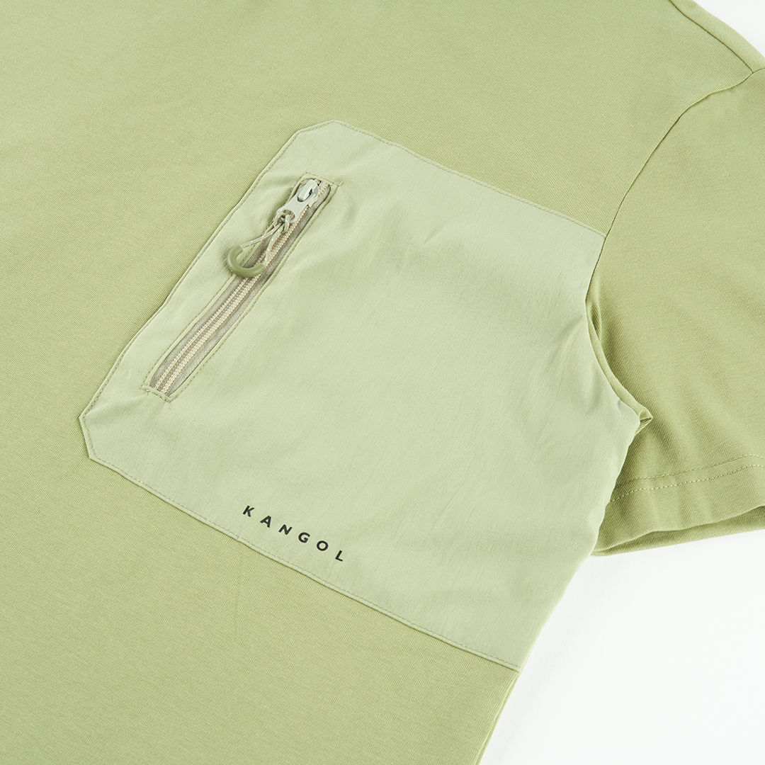 KANGOL中性寬版口袋T-綠
