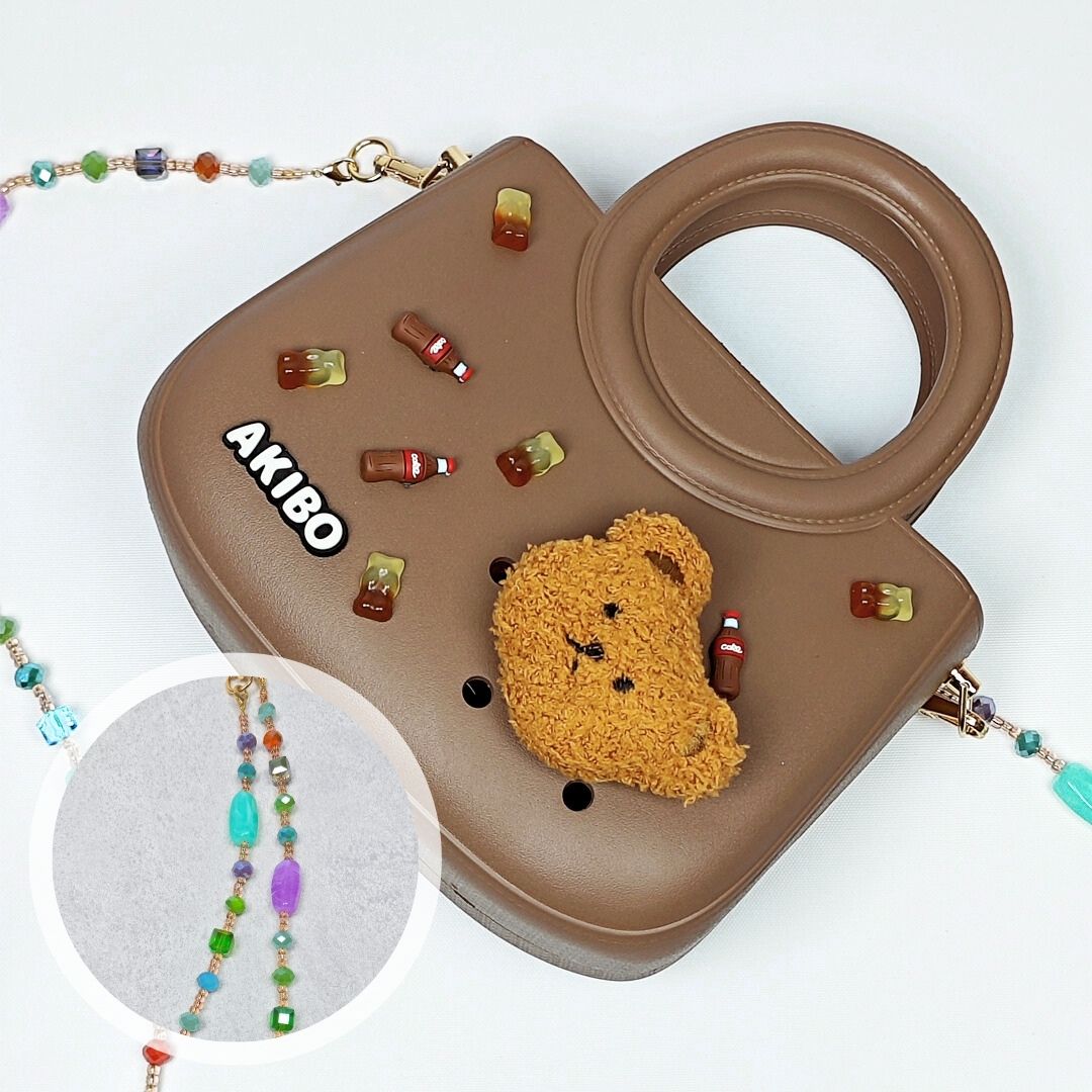 AKIBO滿月包-焦糖咖/波西米亞寶石背帶(肩背手提洞洞包。中性款、輕量、防水)