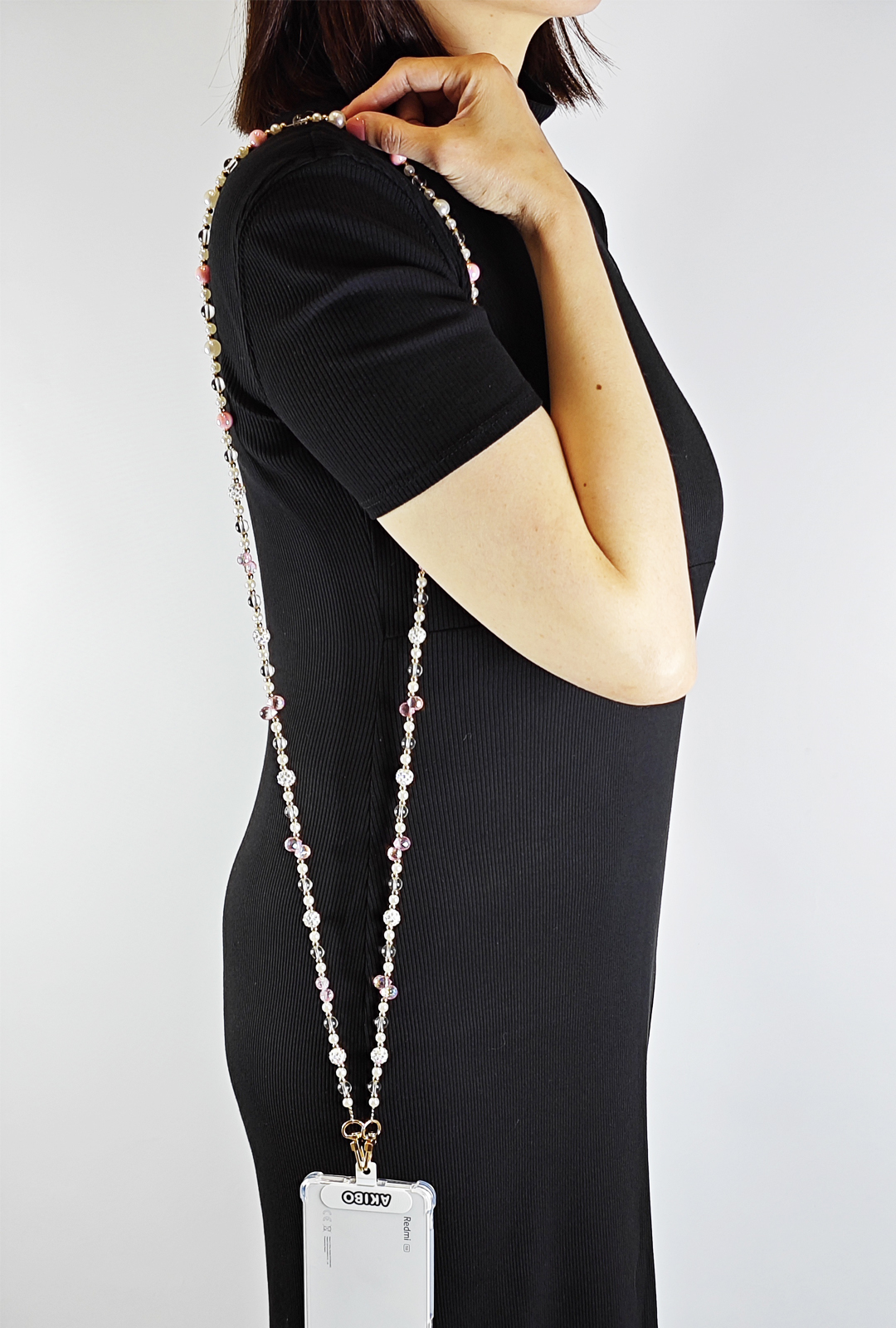AKIBO巴洛克彩珠包包手機掛繩-櫻花粉