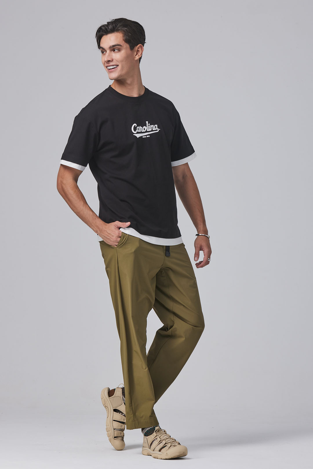 NCAA-基本版假兩件印花棉T-黑