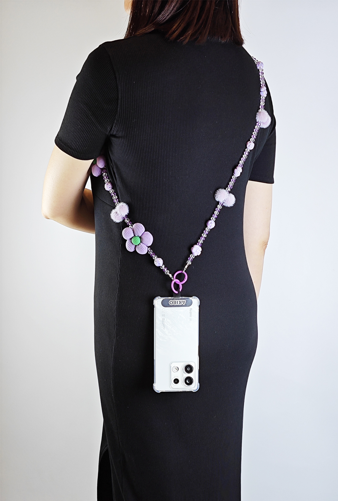 AKIBO珠光雪羽包包手機掛繩-薰衣紫