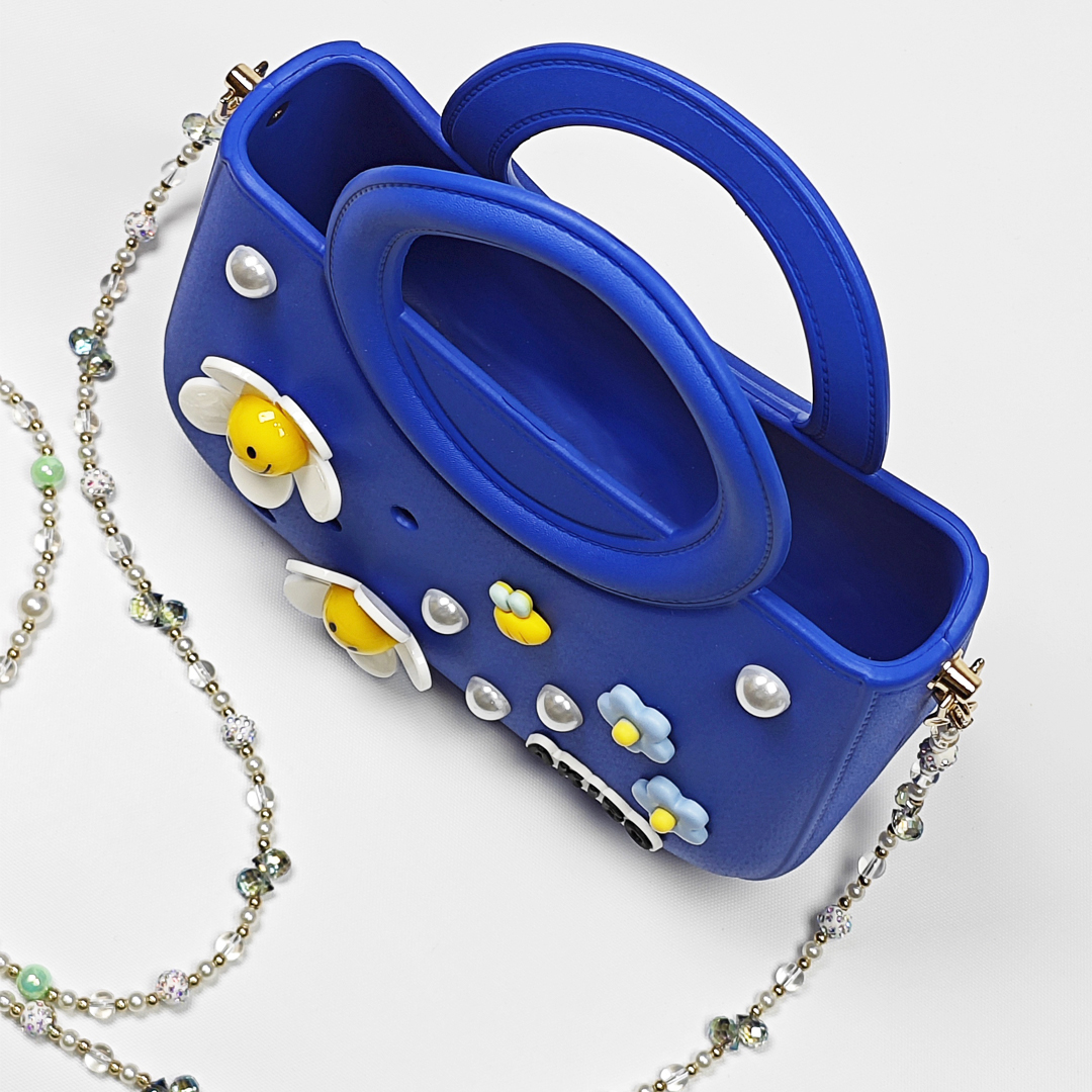 AKIBO滿月包-寶石藍 / 巴洛克彩珠背帶 (肩背手提洞洞包。中性款、輕量、防水) 