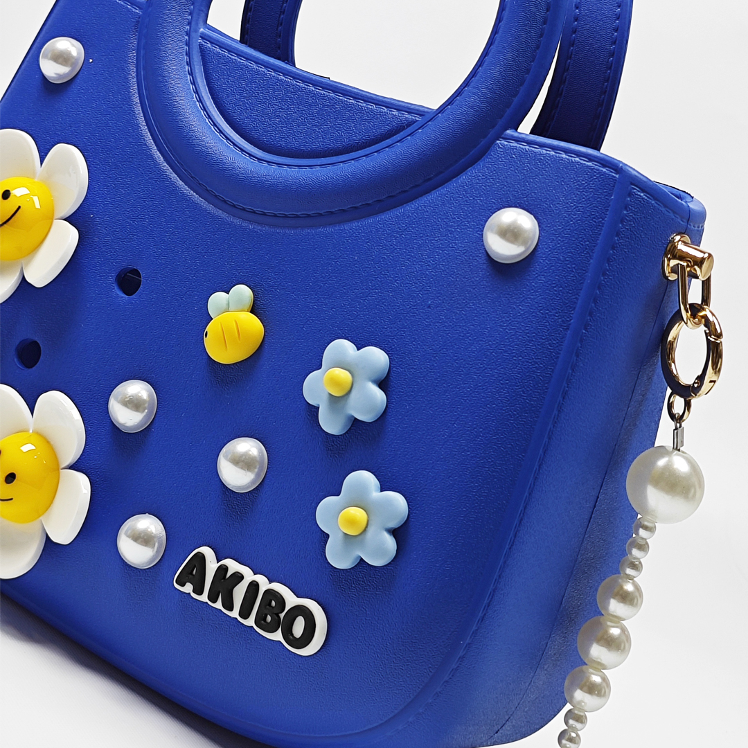 AKIBO滿月包-寶石藍 / 雅緻珍珠背帶 (肩背手提洞洞包。中性款、輕量、防水)