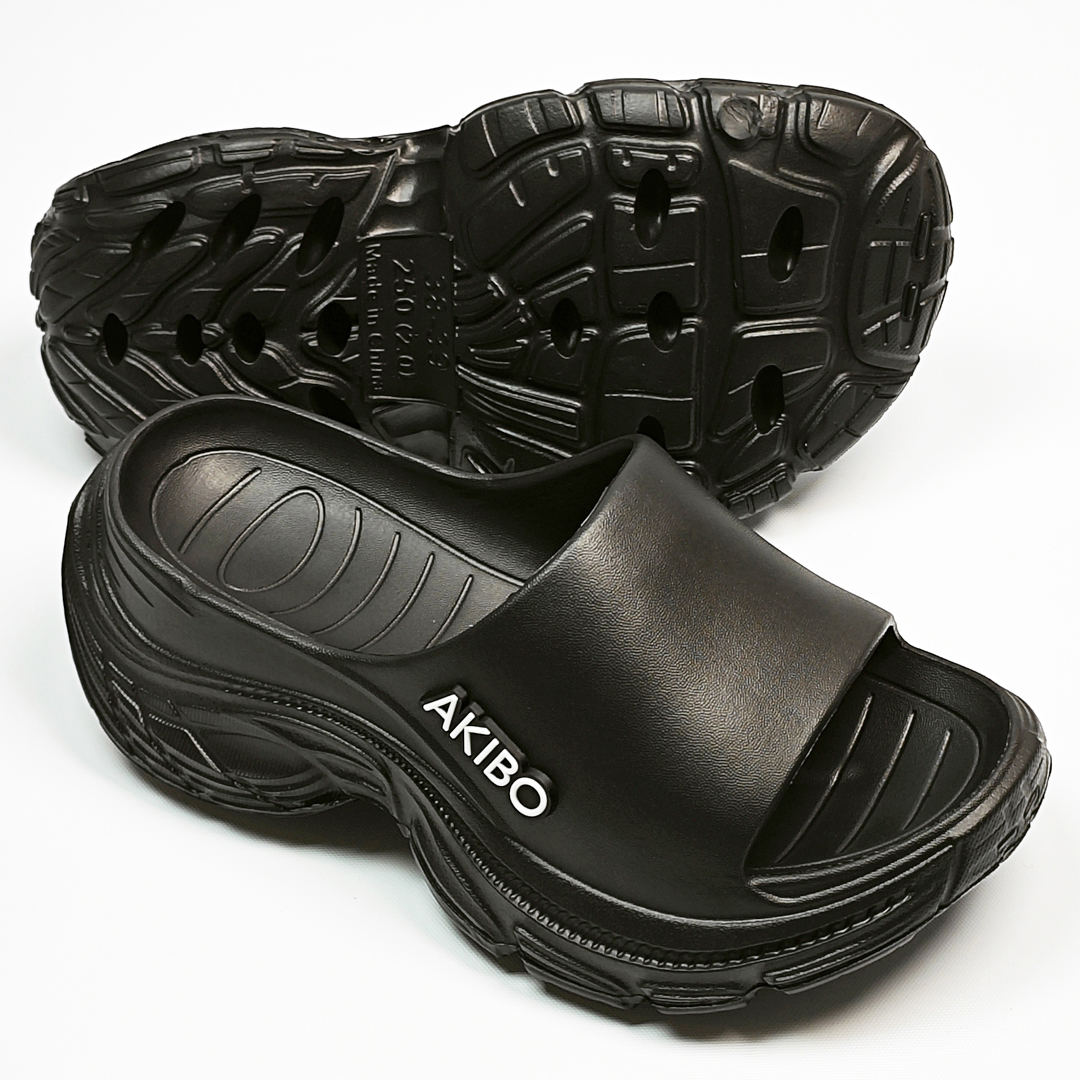 AKIBO韓系動感厚底涼鞋-經典黑(中性款、5公分厚底增高、輕量、防水)