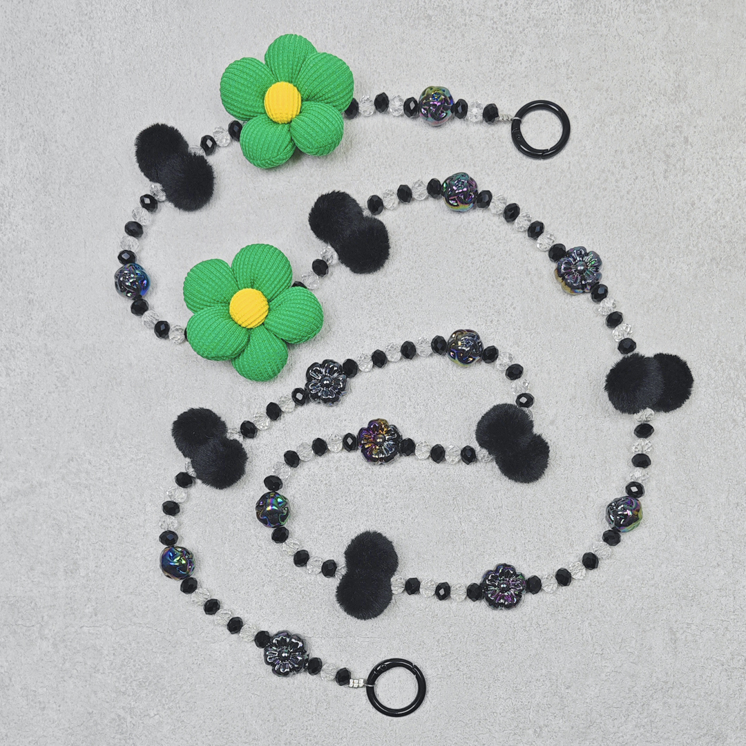 AKIBO珠光雪羽包包手機掛繩-經典黑