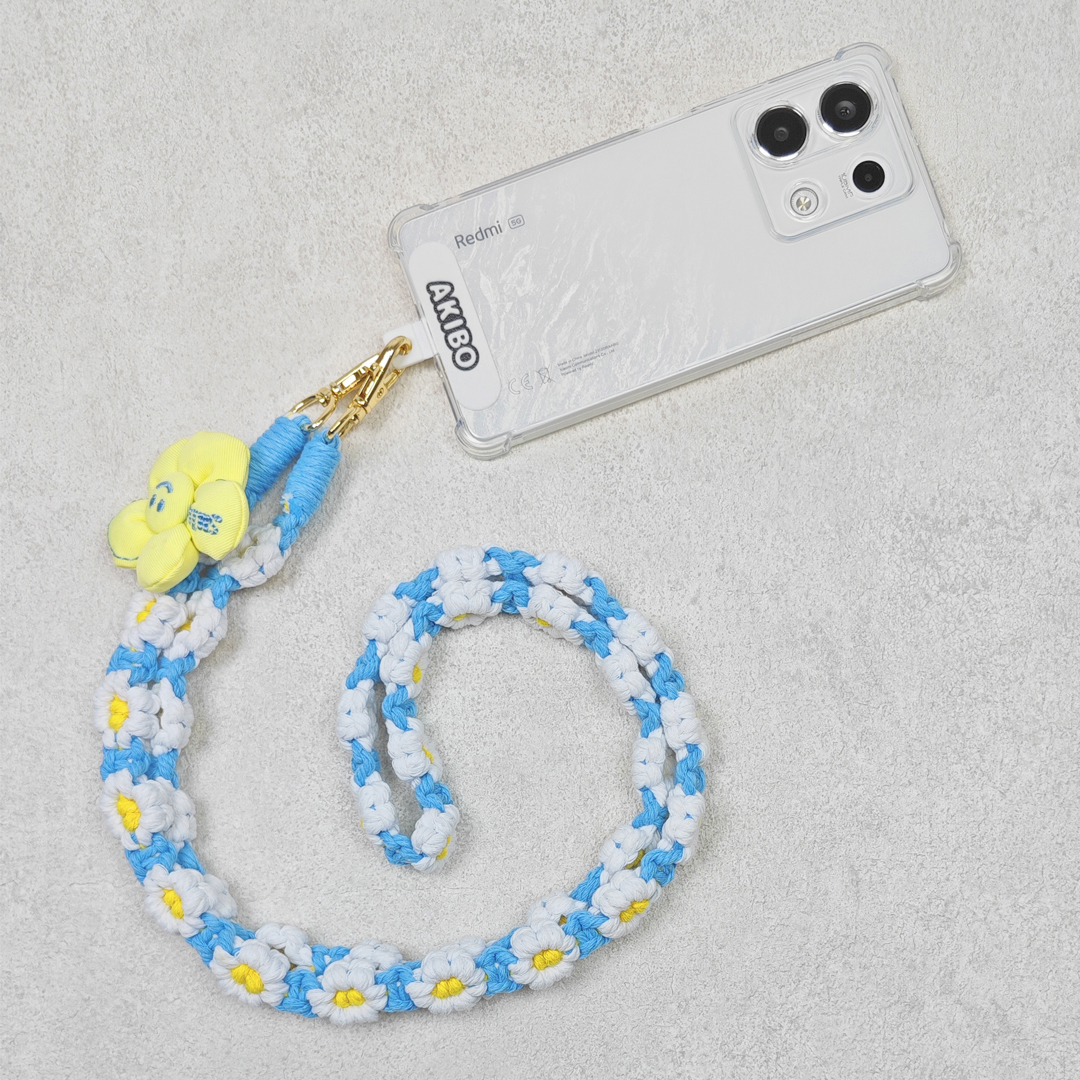AKIBO手工編織花朵包包手機掛繩-薄荷藍