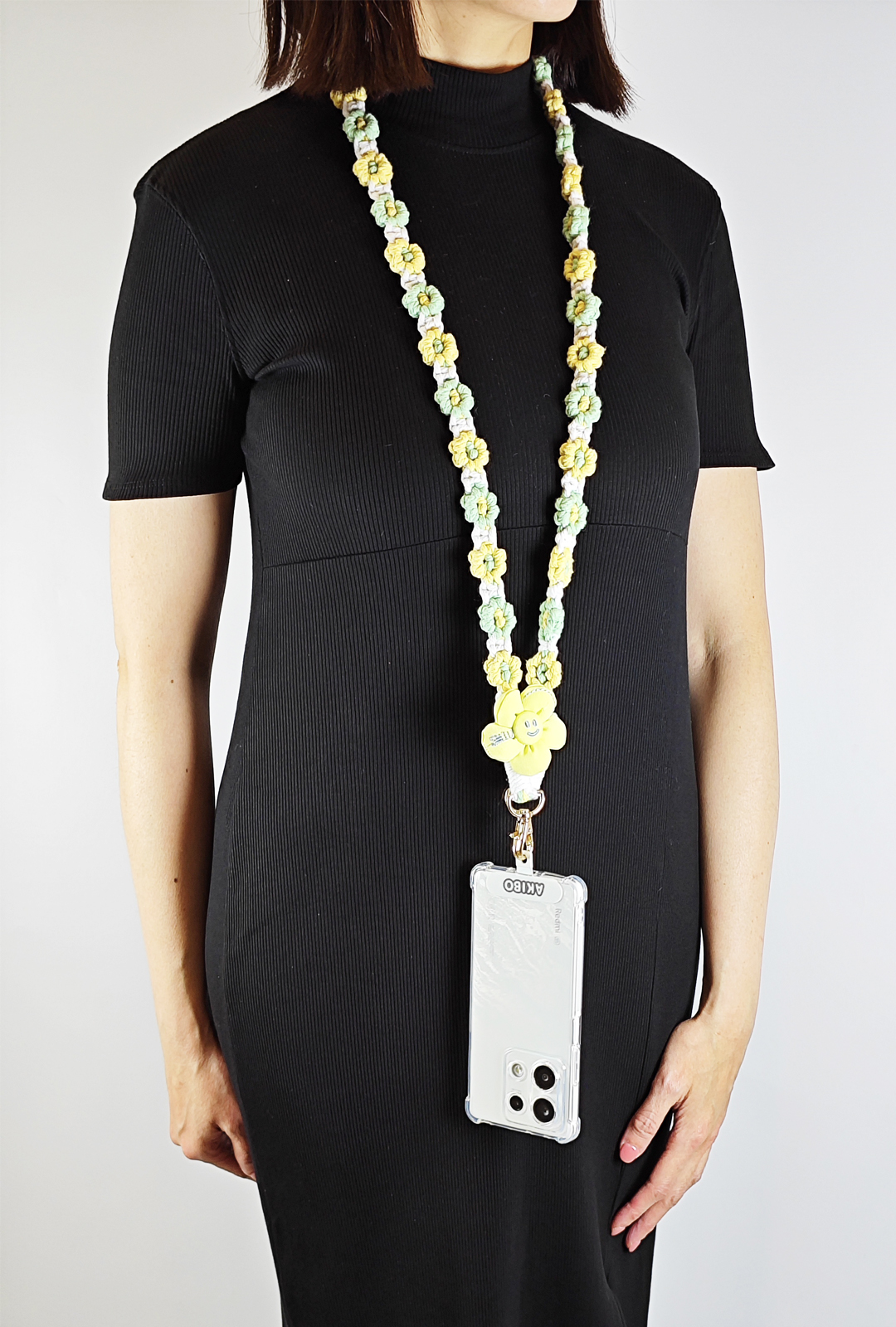 AKIBO手工編織花朵包包手機掛繩-清新綠