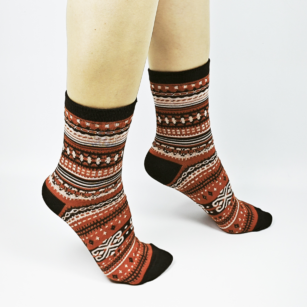 AKIBO民族風織紋中筒襪(三件組)