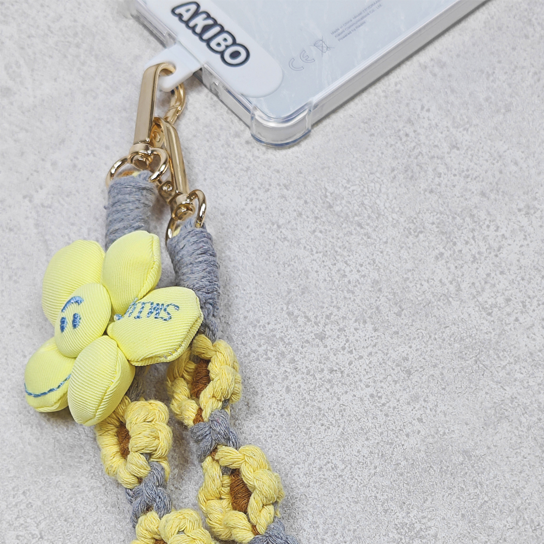 AKIBO手工編織花朵包包手機掛繩-陽光黃