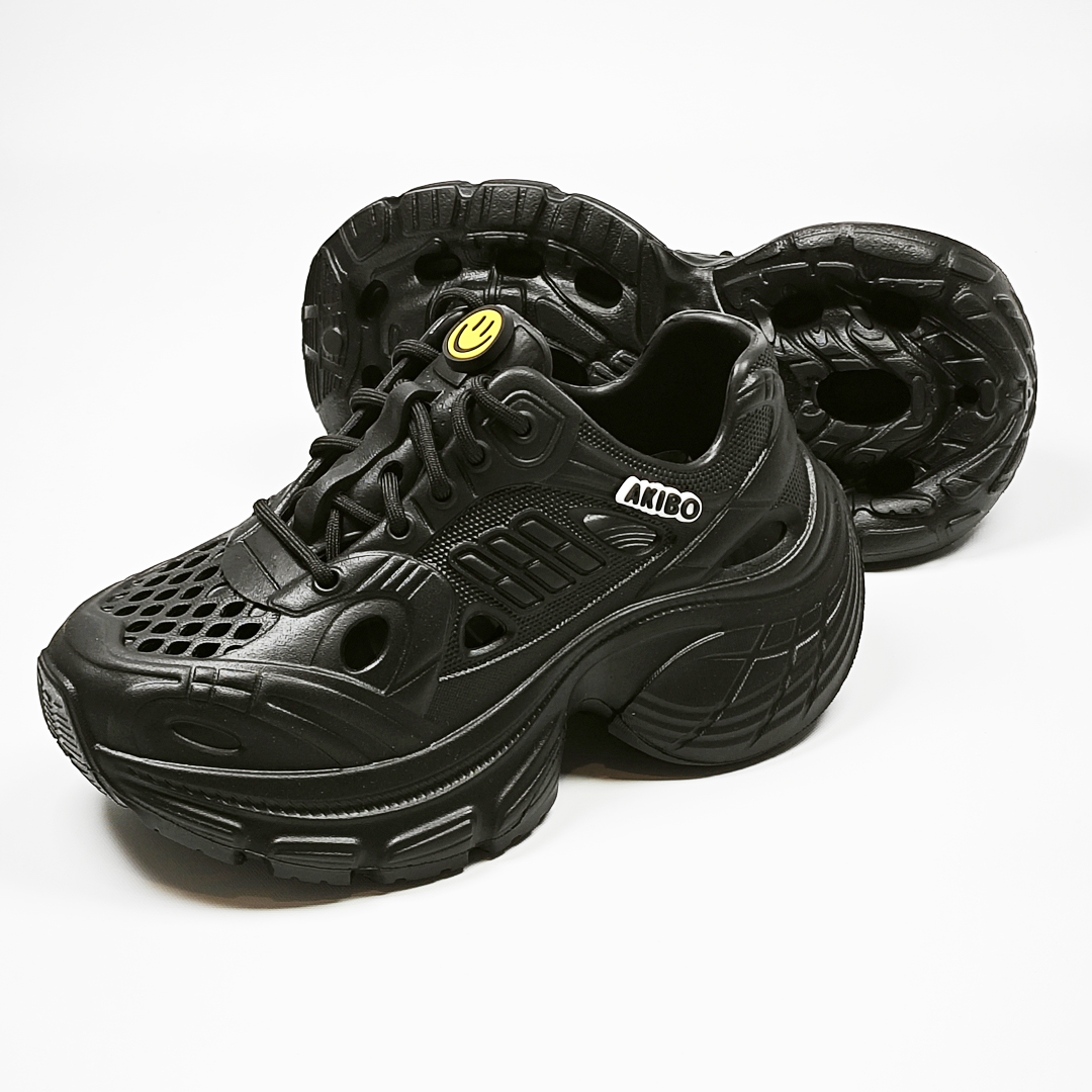 AKIBO輕量透氣老爹鞋-經典黑(女款、6公分厚底增高、一體成型、輕量、耐走、防水)