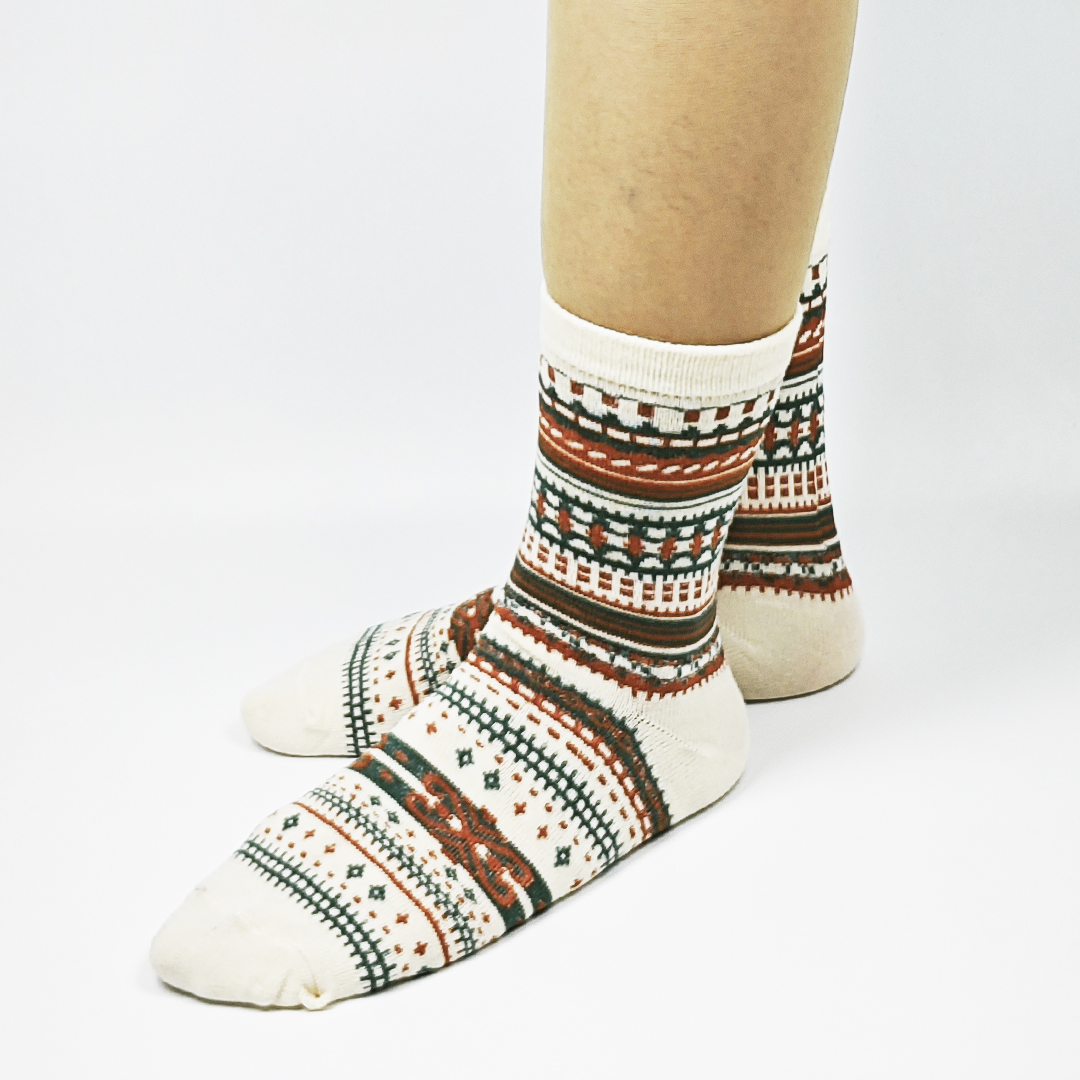AKIBO民族風織紋中筒襪(三件組)