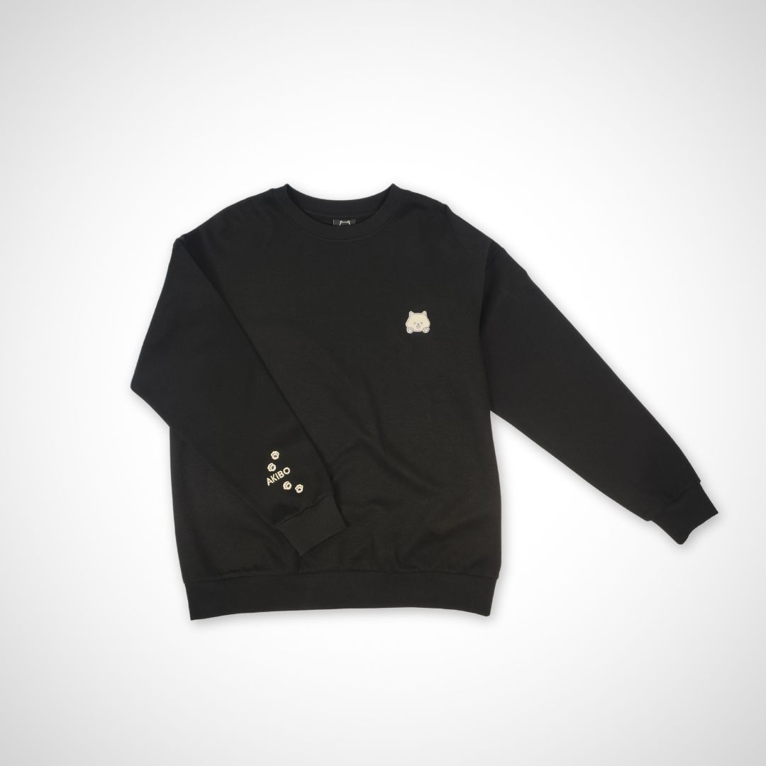 AKIBO日系落肩立體繡大學T-經典黑(男女共款)