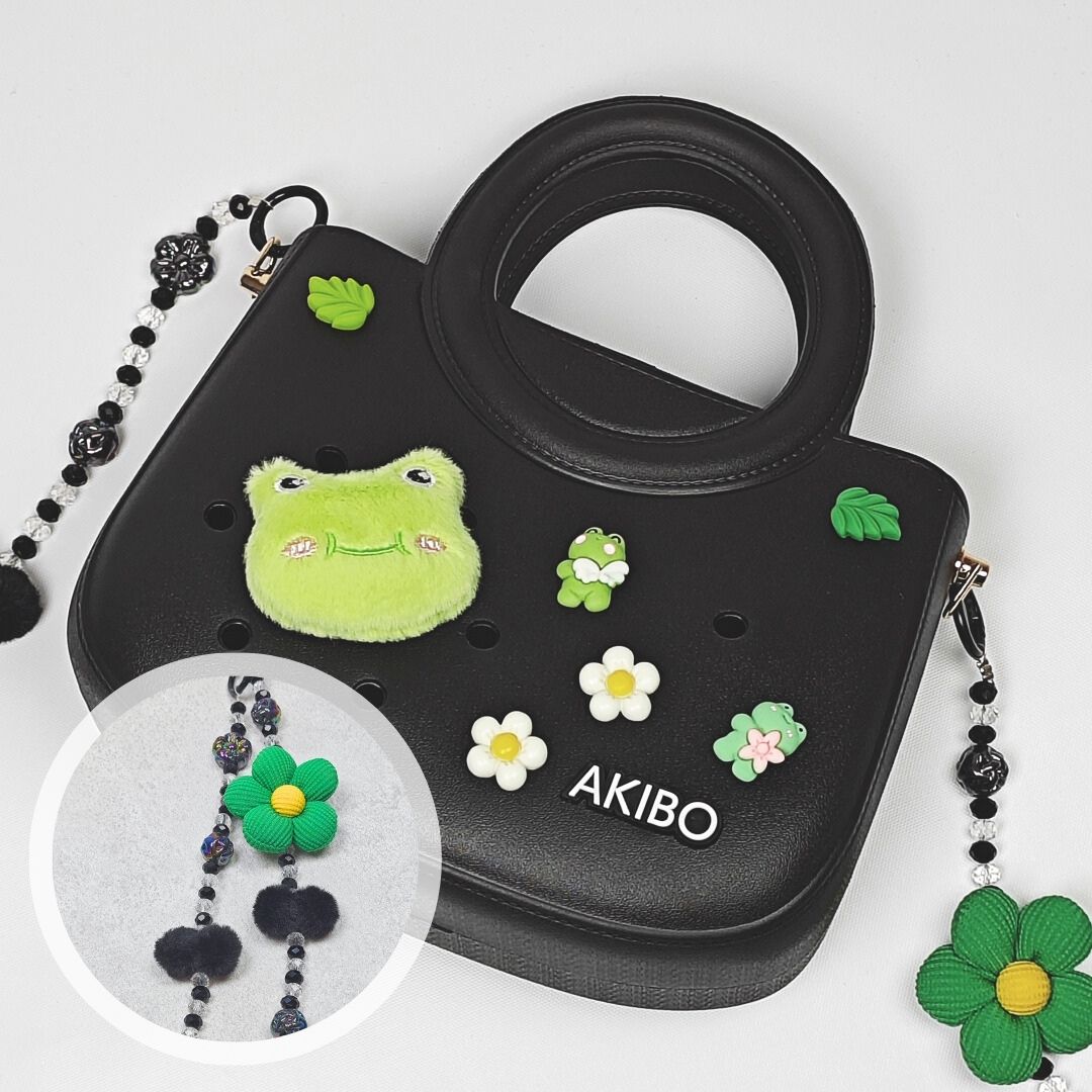 AKIBO滿月包- 經典黑/珠光雪羽背帶(肩背手提洞洞包。中性款、輕量、防水)