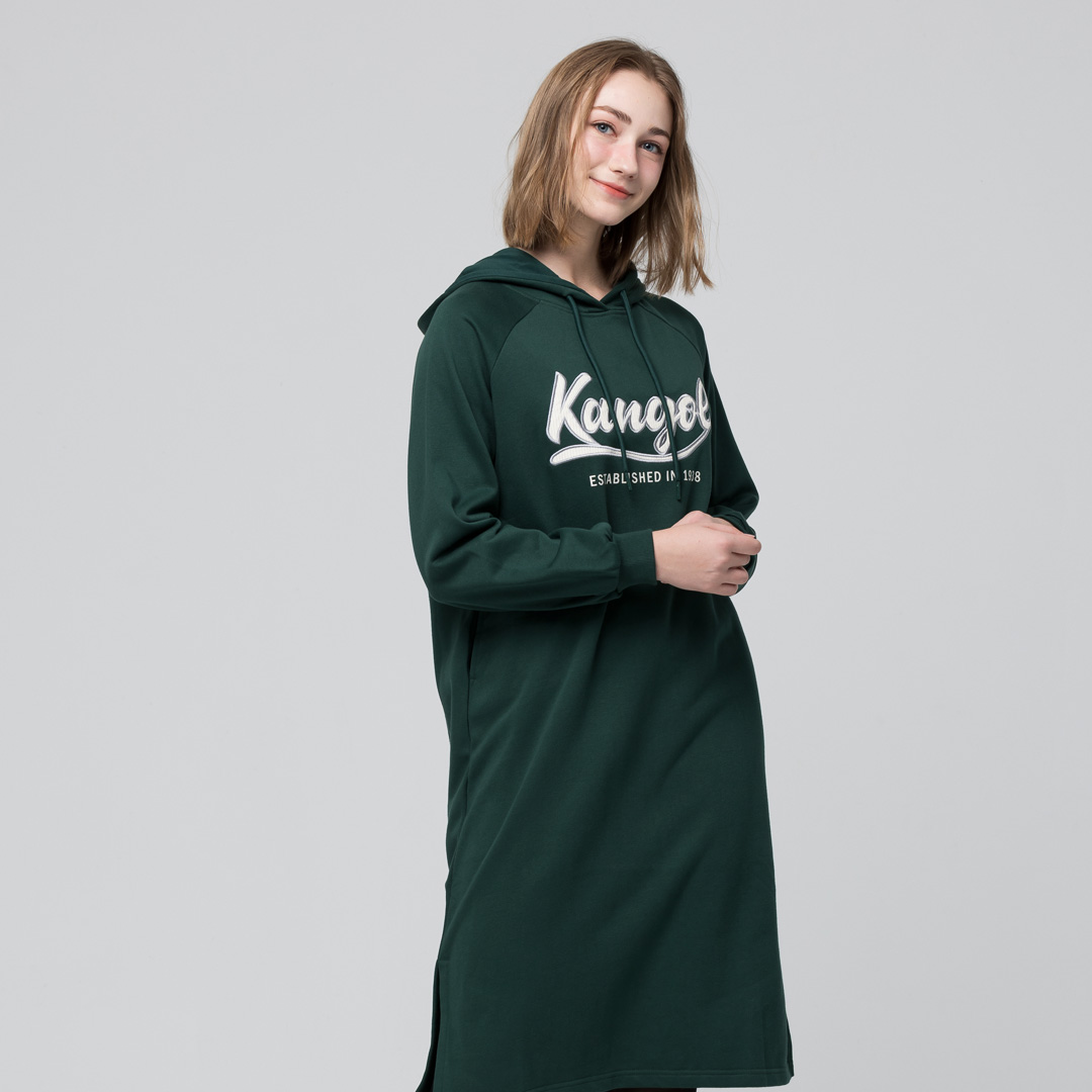 KANGOL袋鼠連帽洋裝-深綠