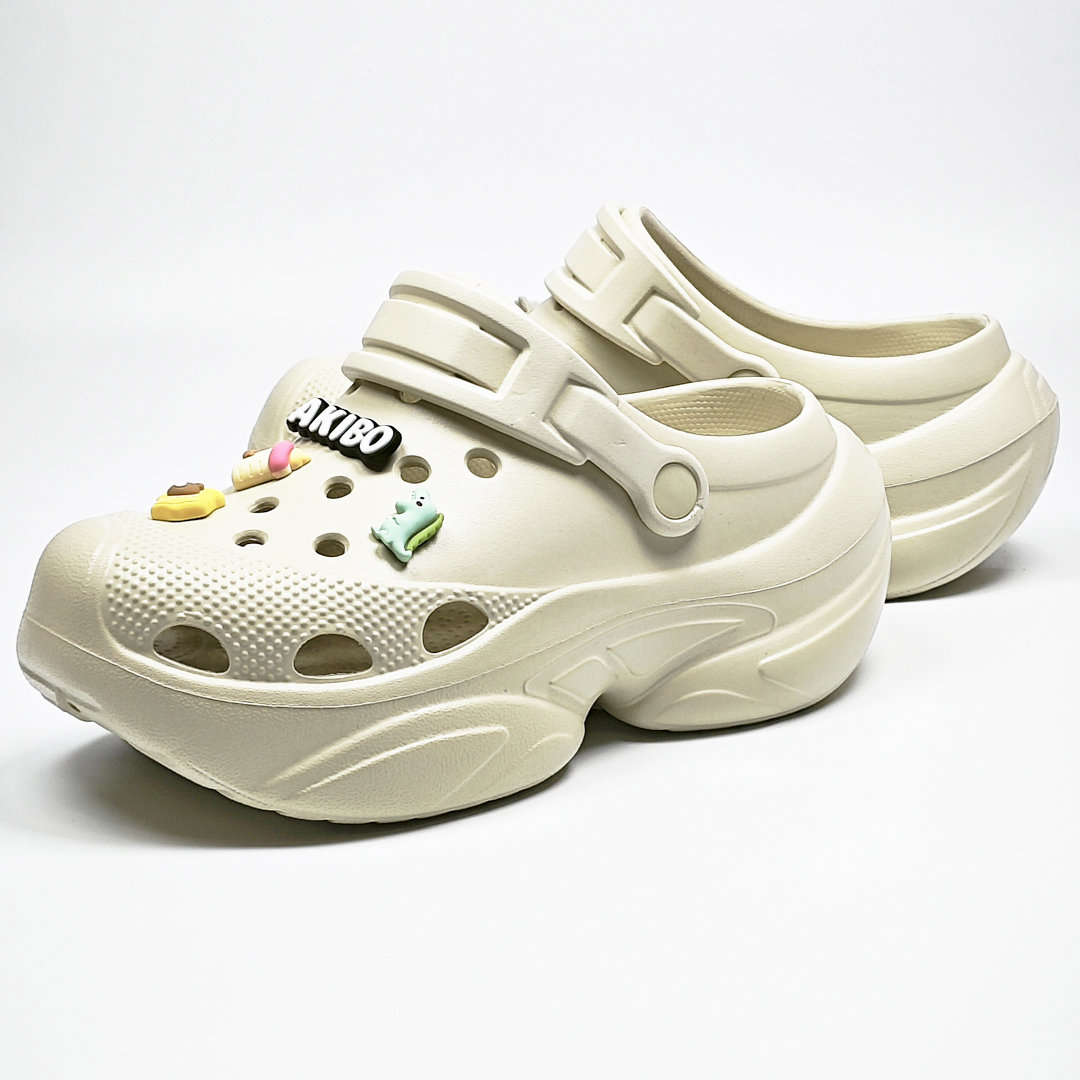 AKIBO搖滾老爹洞洞鞋-奶油白(中性款、6公分厚底增高、輕量、兩穿、防水)