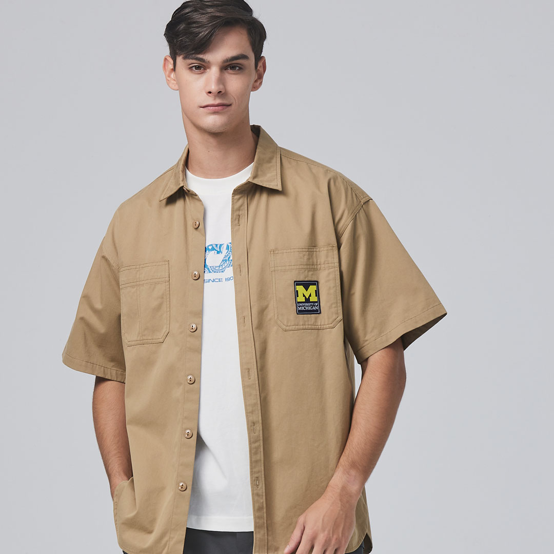 NCAA-密西根大學Michigan織標工裝襯衫-卡