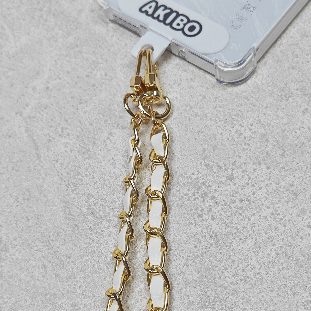 AKIBO皮革花漾包包手機掛繩-牛奶白