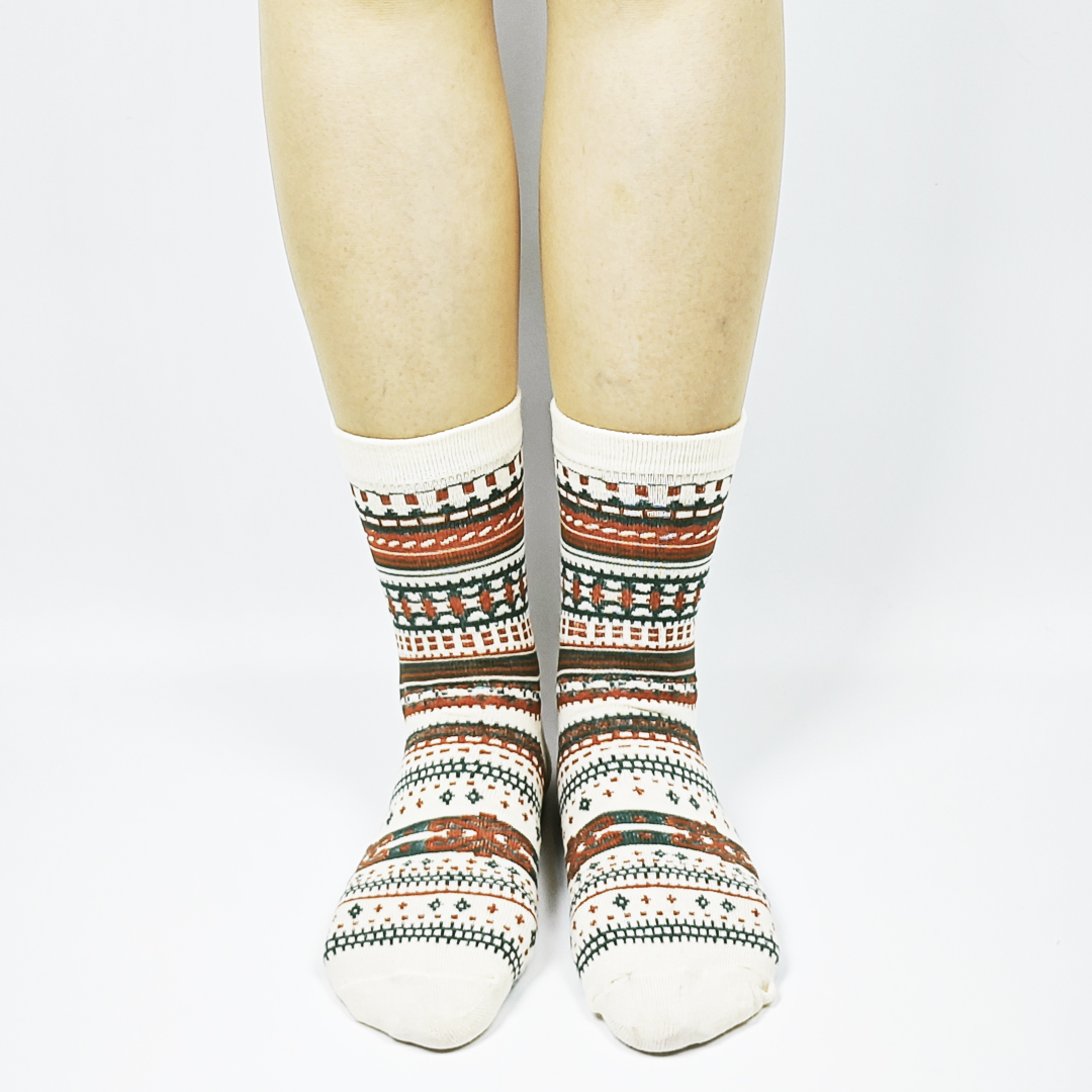 AKIBO民族風織紋中筒襪(三件組)