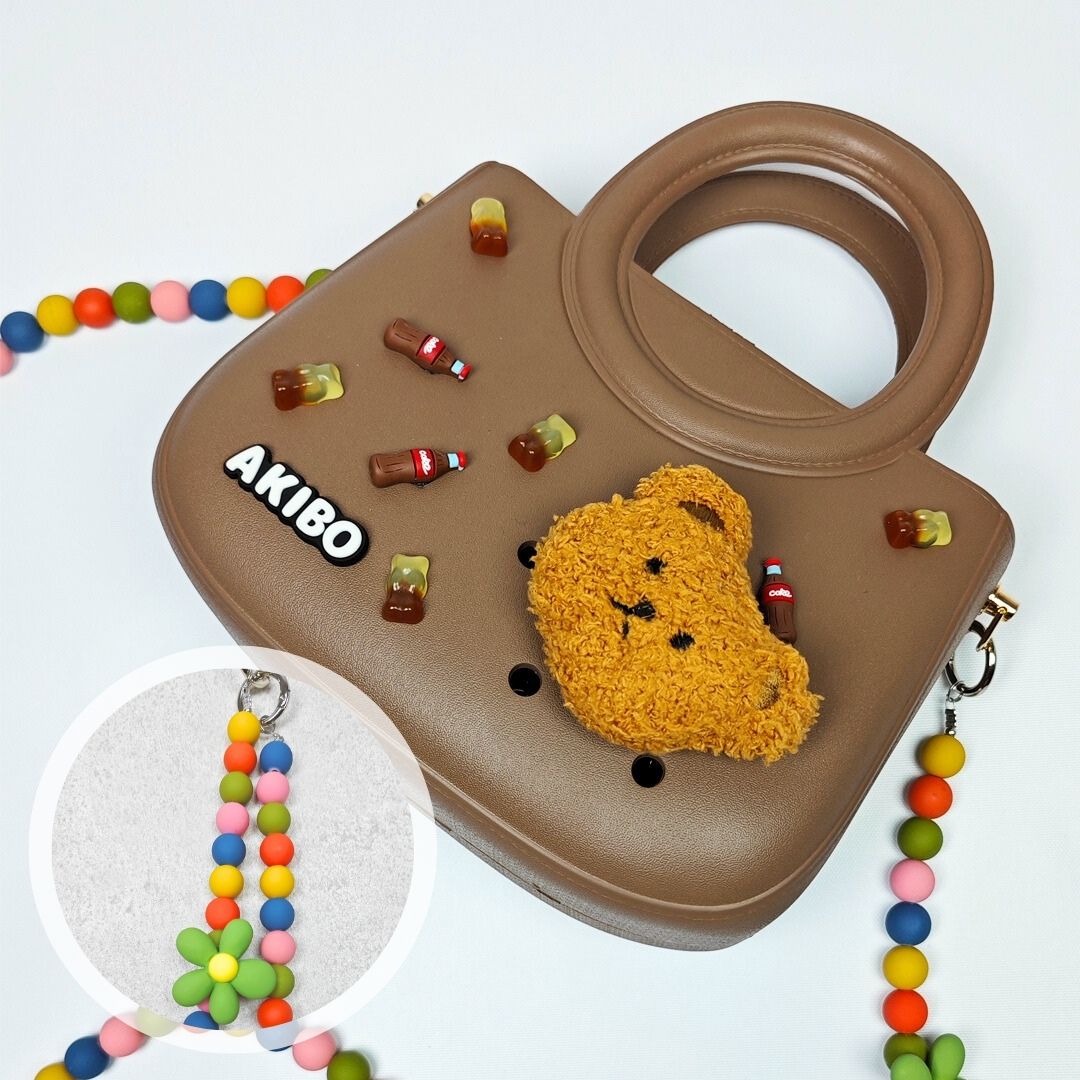 AKIBO滿月包-焦糖咖/童趣彩珠背帶(肩背手提洞洞包。中性款、輕量、防水)