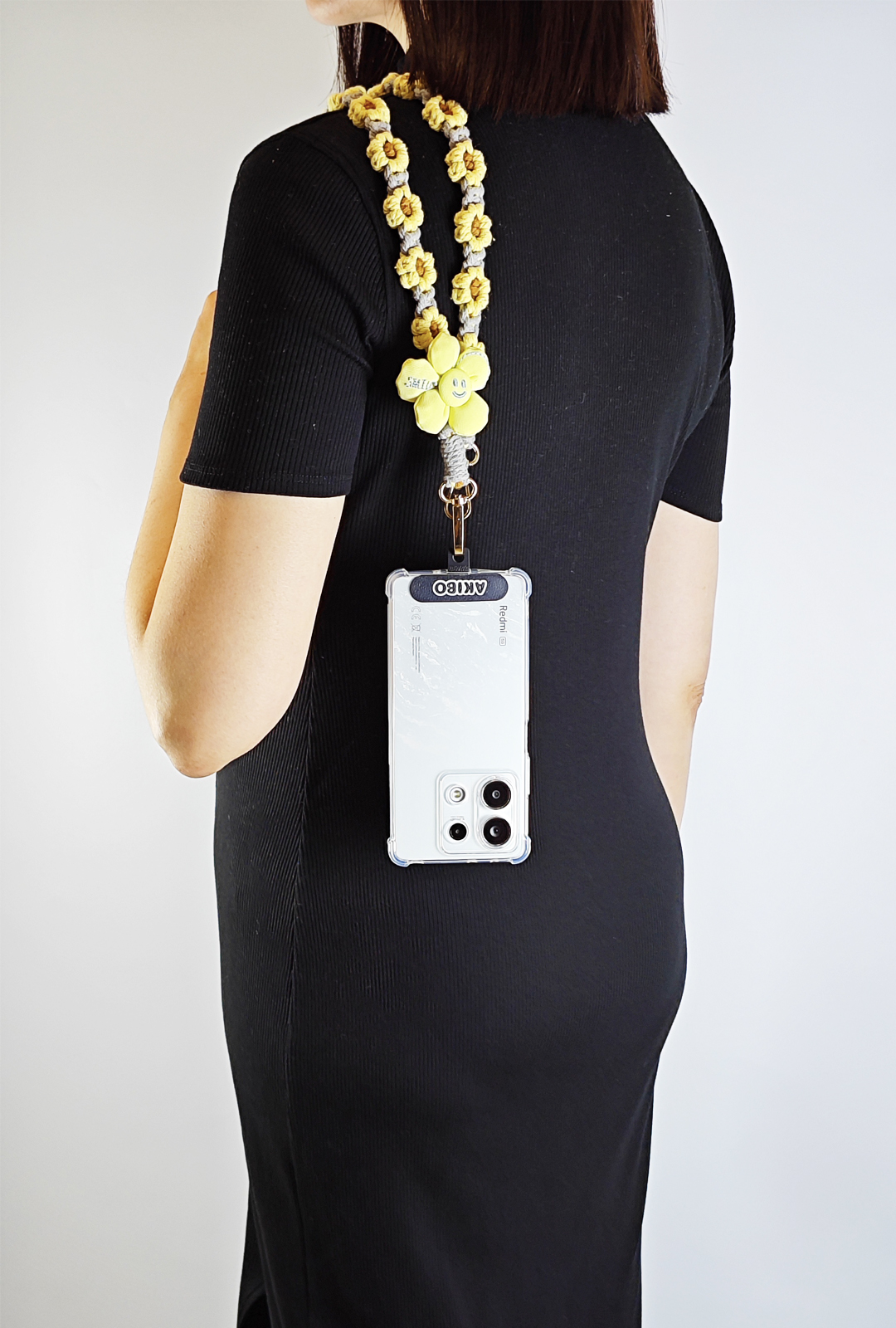 AKIBO手工編織花朵包包手機掛繩-陽光黃