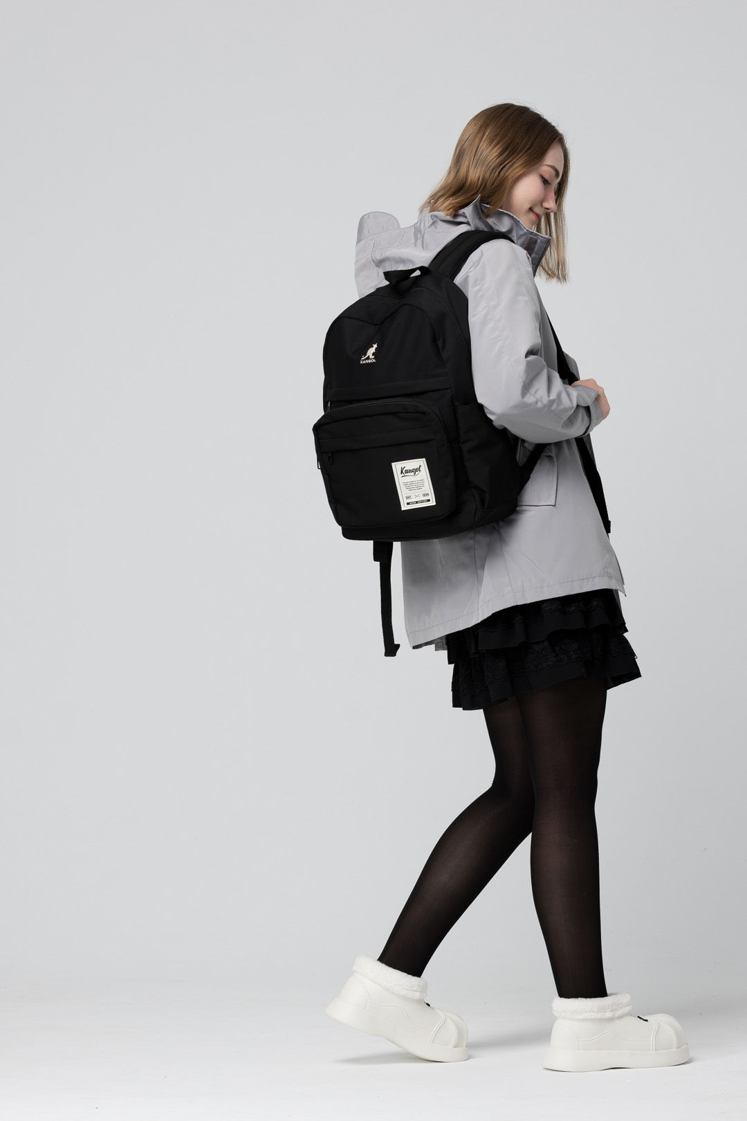 KANGOL袋鼠基本後背包-黑