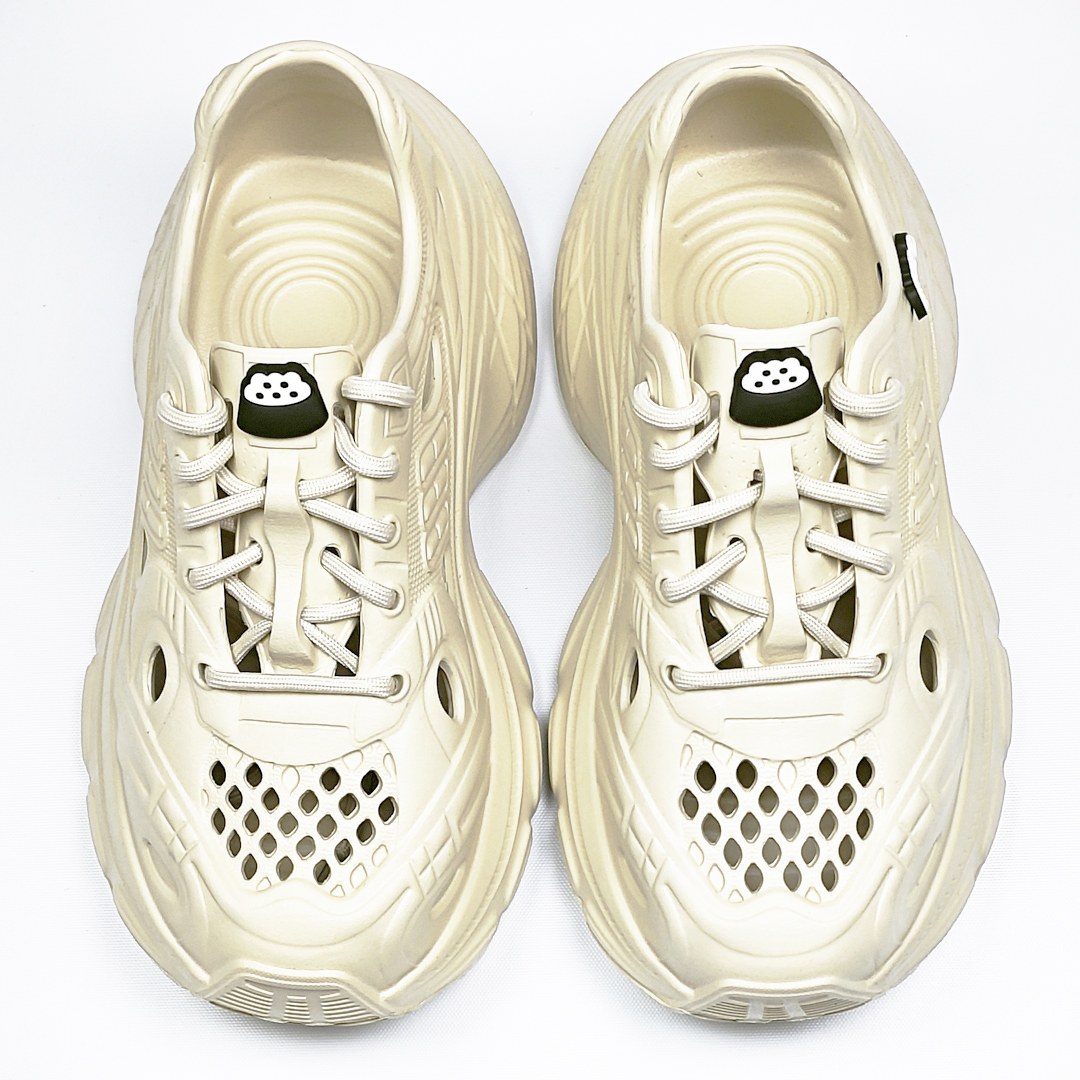 AKIBO輕量透氣老爹鞋-奶油白(女款、6公分厚底增高、一體成型、輕量、耐走、防水)